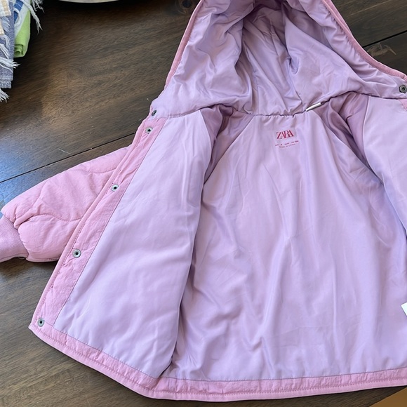 Zara Girls Water repellent jacket Size 4Y pink / Mauve - Picture 4 of 7